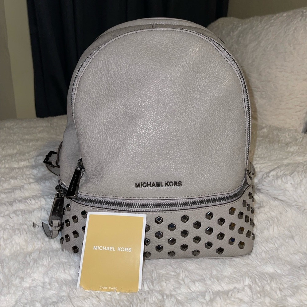 Michael Kors Rhea Zip Studded Pebbled Leather Backpack